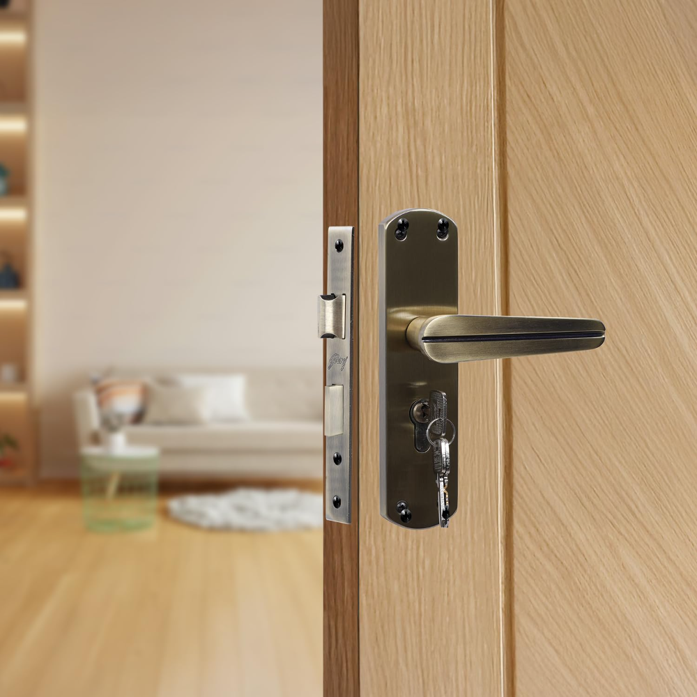 Godrej Mortise Lock I EuroProfile 60mm Cylinder | Double Throw Deadbolt | Common Keys | Reversible Latch | Antique Brass Finish | Anti-Corrosion Brass Body | 5 Year Warranty
